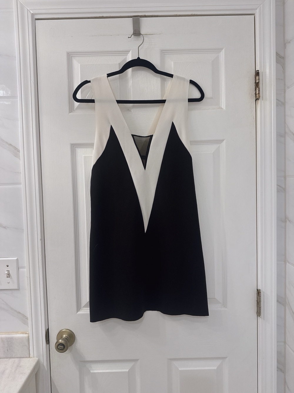 EUC Zara Black and White Mini V Neck Dress with Mesh Panel - Spain Edition